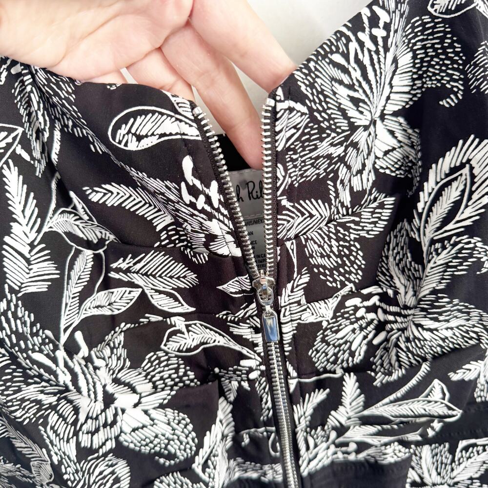 Joseph Ribkoff Zip Front Black White Floral Shift Bodycon Ruffle Dress NEW 10 - Picture 9 of 16